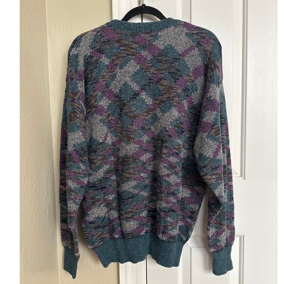 Mondo di Marco Italy Knit Sweater Size L Abstract Pattern Cotton Acrylic Blue - Picture 4 of 5